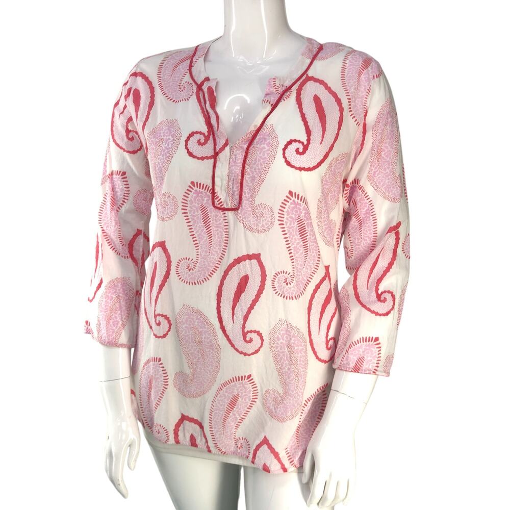 Persifor Womens Size L Tunic Anona Studio Paisley Print Top Red Cotton